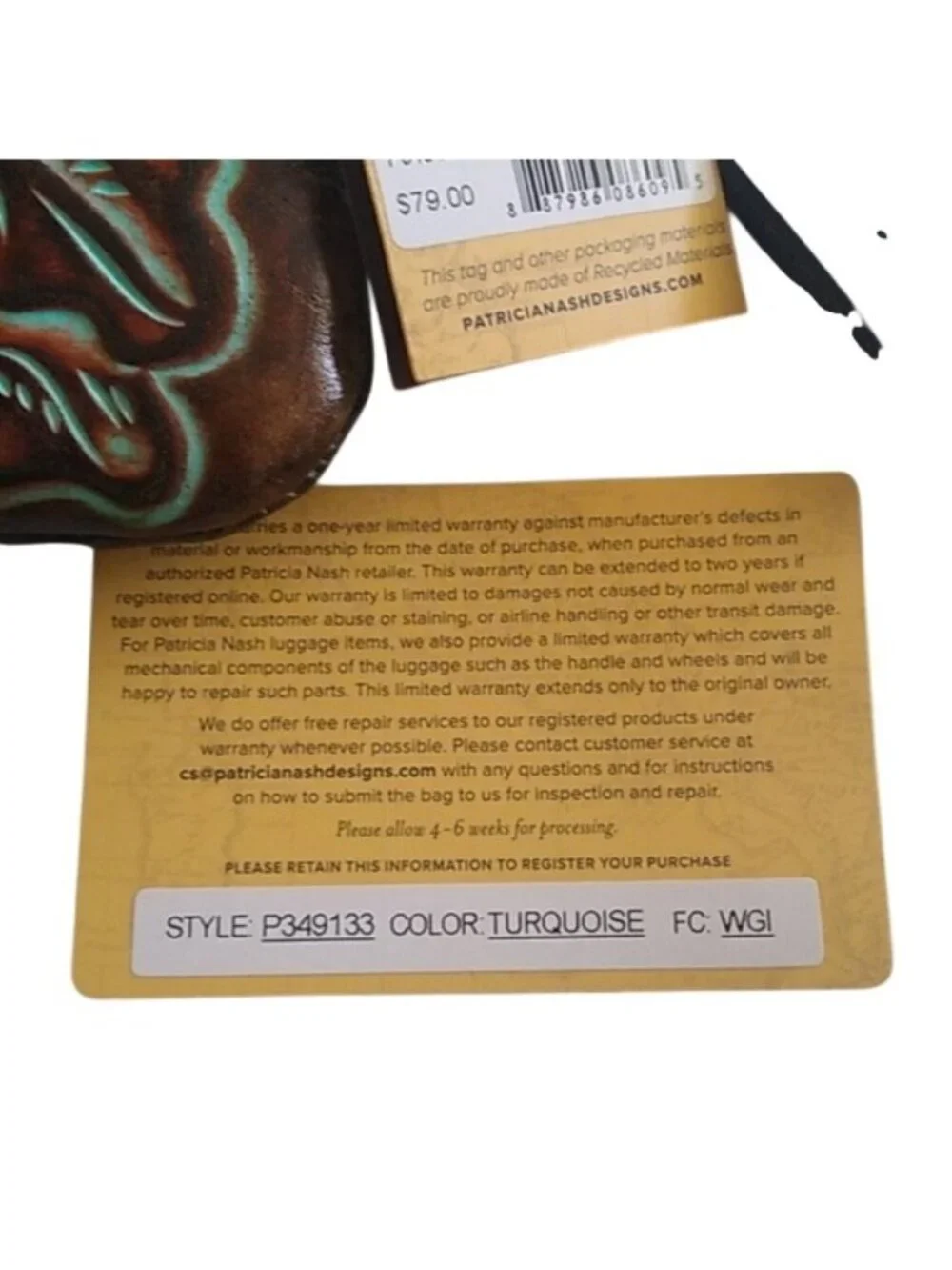 Patricia Nash P349133 Cassini Leather Tooled Turquoise Clutch Wristle…